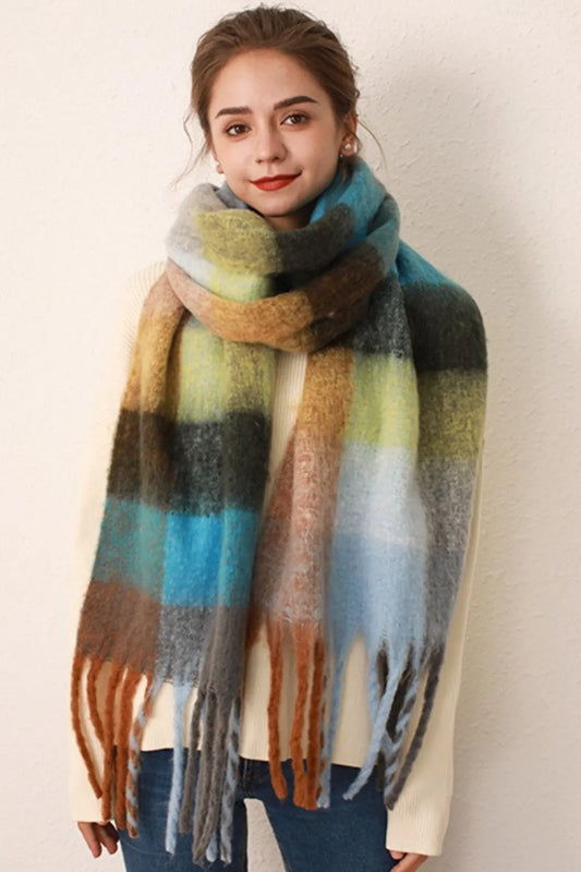 Harajuku Thermal Fringe Plaid Scarf