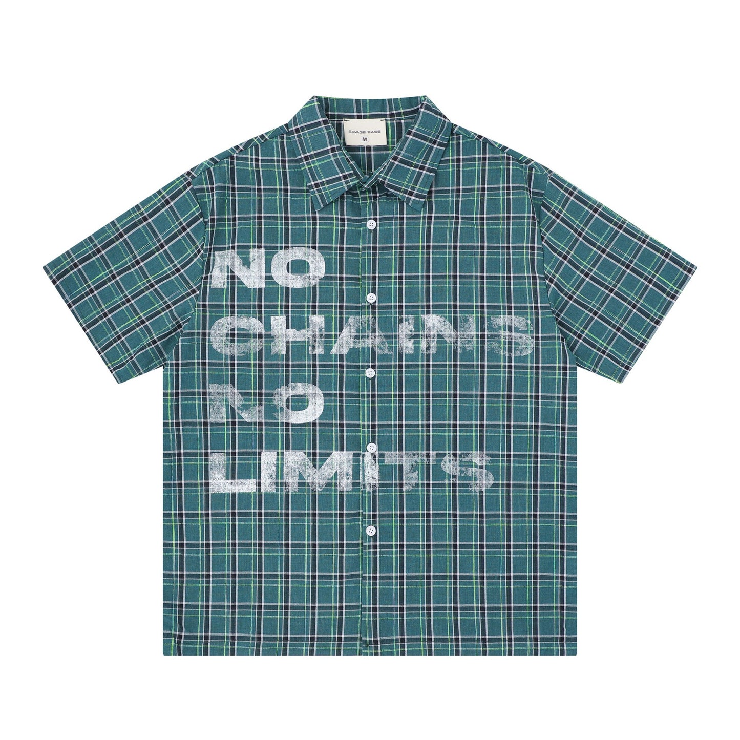 Letter Printed Short Sleeved Shirt — Harajuku Style Plaid Cotton Shirt