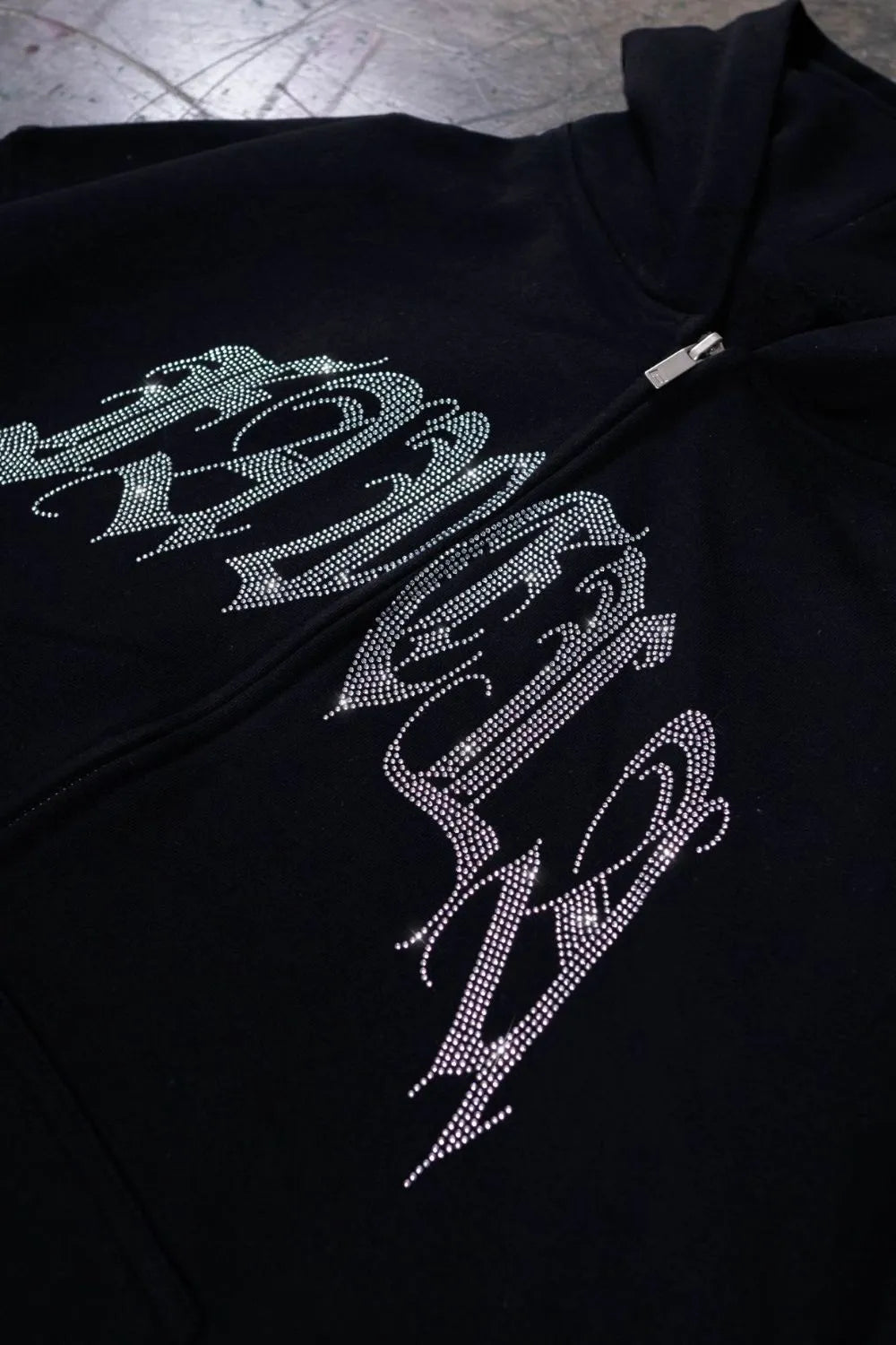 Men's Rhinestone Letter Zip Up Long Sleeve Hoodie