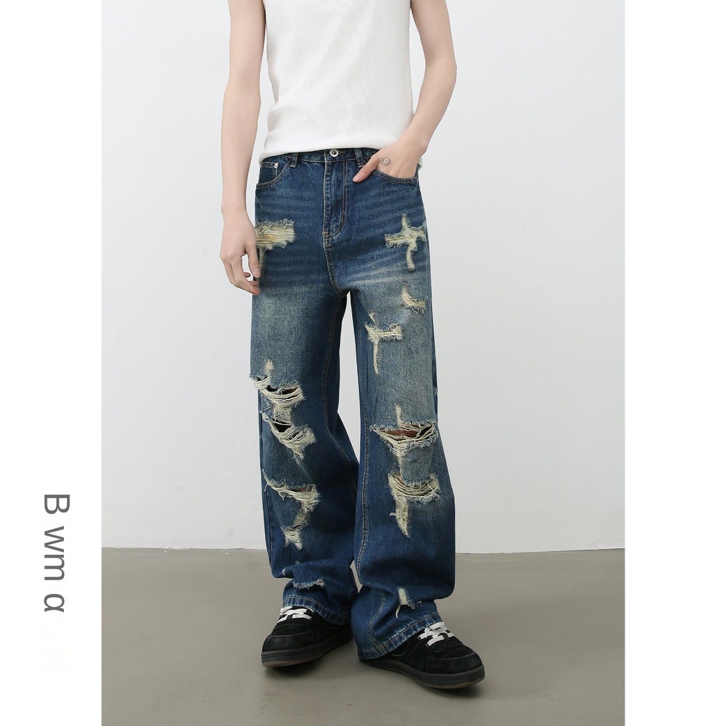 Men's High Street Harajuku Distressed Denim Pants