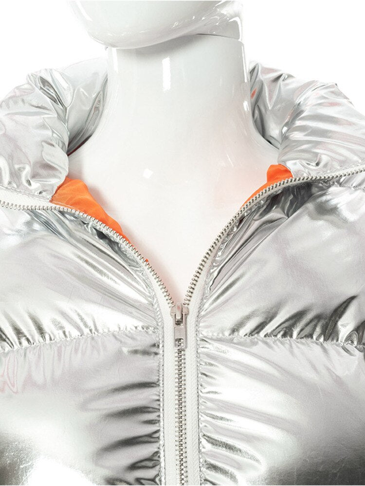 Harajuku Style Gloss Pink Lapel Cotton-Padded Jacket