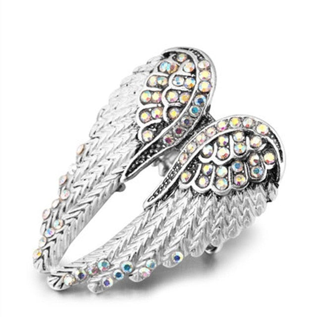 Angel Wings Stretch Ring - Antique Gold Biker Bling for Women