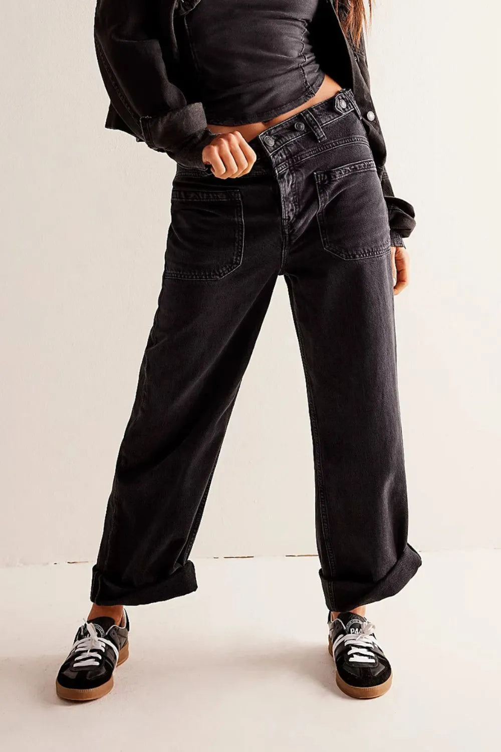 Playful Washed Wide Leg Jeans with Pockets