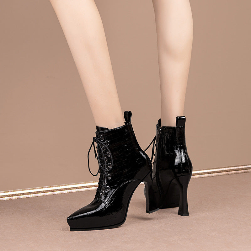Genuine Leather Harajuku Style High Heel Ankle Boots