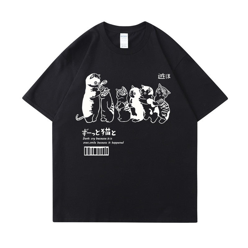 Playful Fun Cat Meow T-shirt - Harajuku Style