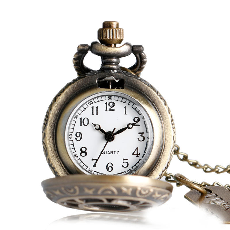 Vintage Hollow Petal Pocket Watch with Rabbit Pendant Tag