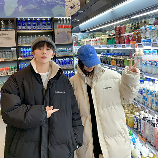 Harajuku Style Thickened Cotton Coat for Men in Winter