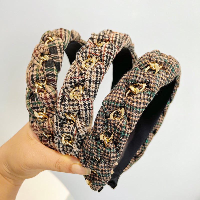 Plaid Style Headband - Retro College Look