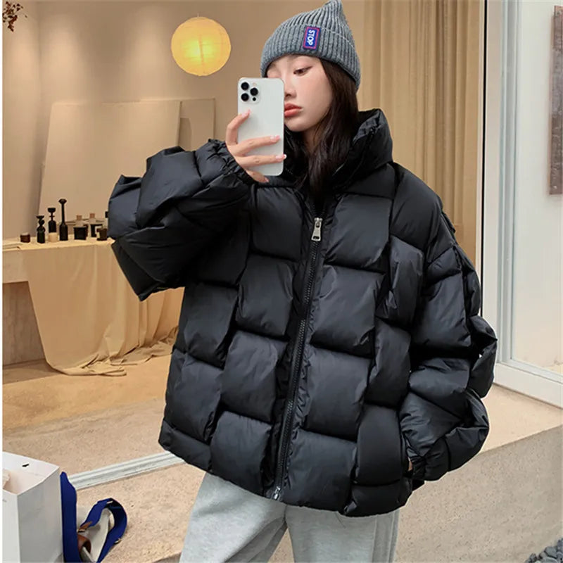 Harajuku Style Green Down Jacket for Women - Short Parka