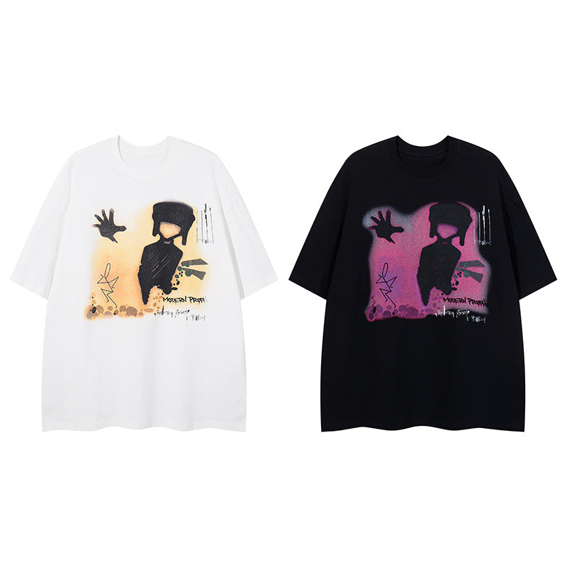 Harajuku Style Letter Print Pure Cotton T-Shirt for Men