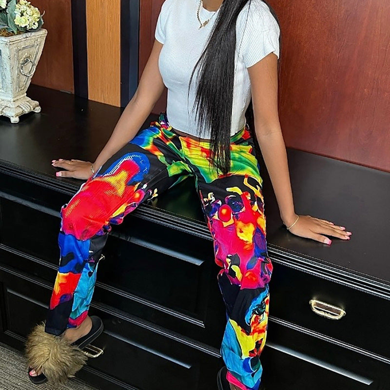 Harajuku High Waist Digital Print Casual Pants