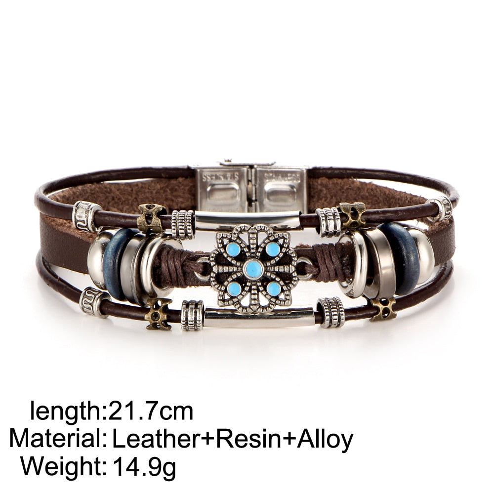 Vintage Harajuku Flower Leather Bracelet – Boho Punk Jewelry