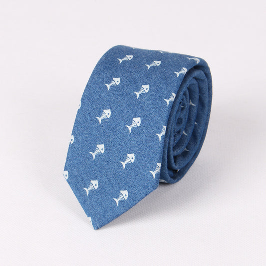 Cotton Tie with Denim Skull Anchor Print