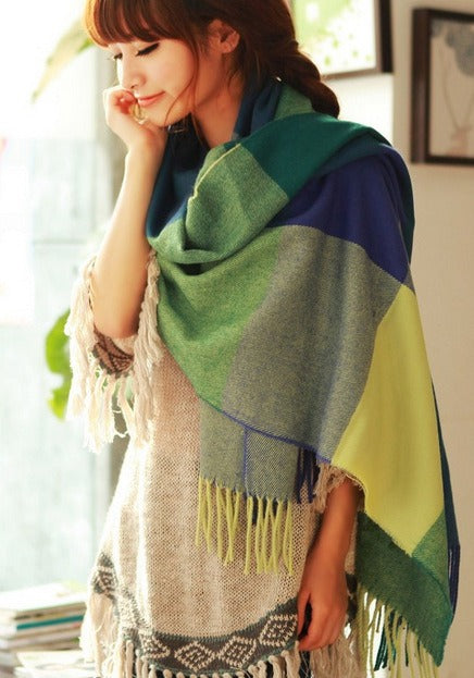 Harajuku Style Color Grid Imitation Cashmere Scarf