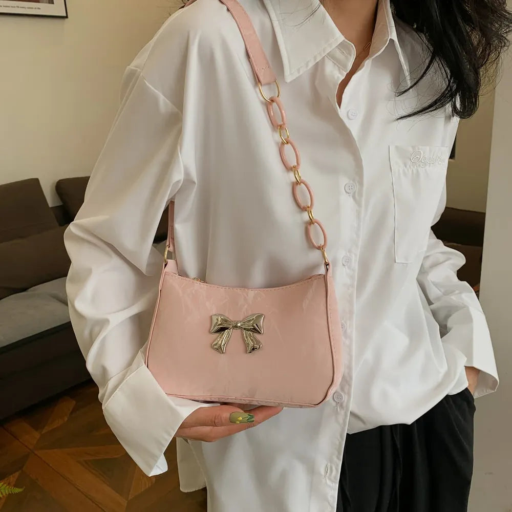 Playful Bow PU Leather Shoulder Bag