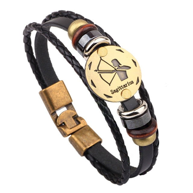 Vintage Horoscope Leather Bracelet for Men