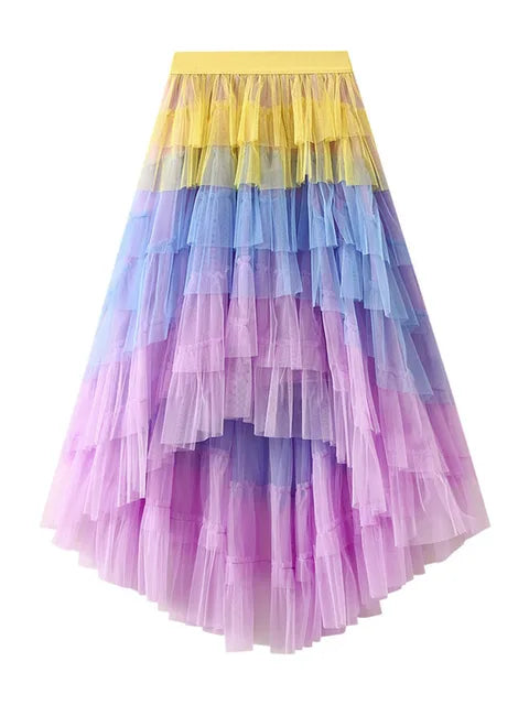 Harajuku Style Irregular Mesh Gradient Pleated Skirt