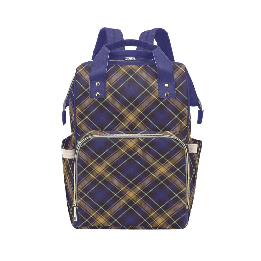 College Navy Blue Plaid Multi-Function Backpack
