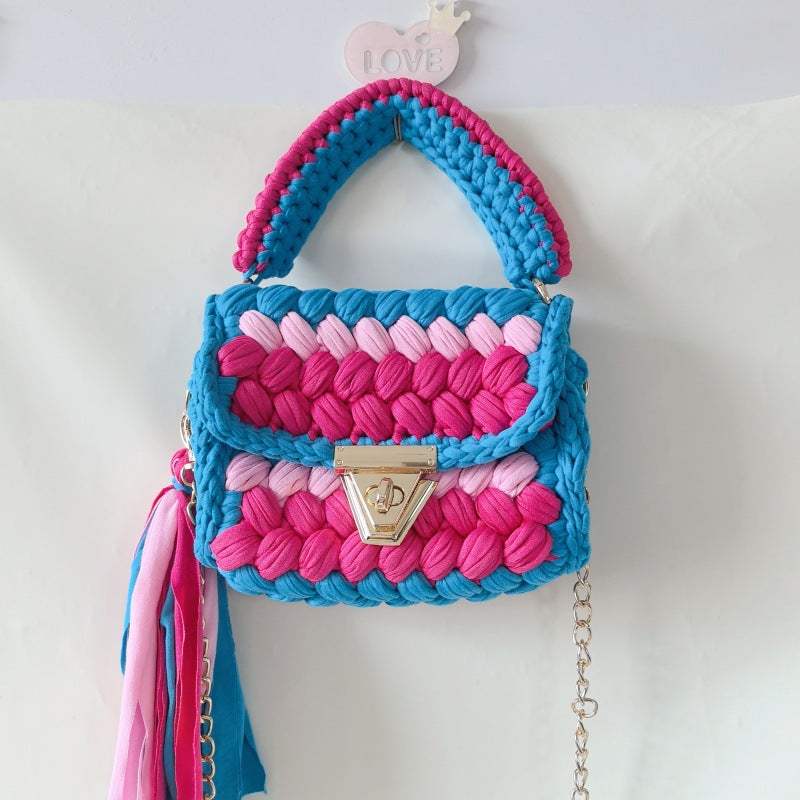 Harajuku Chic Hand-Woven Crossbody Bag with Chain