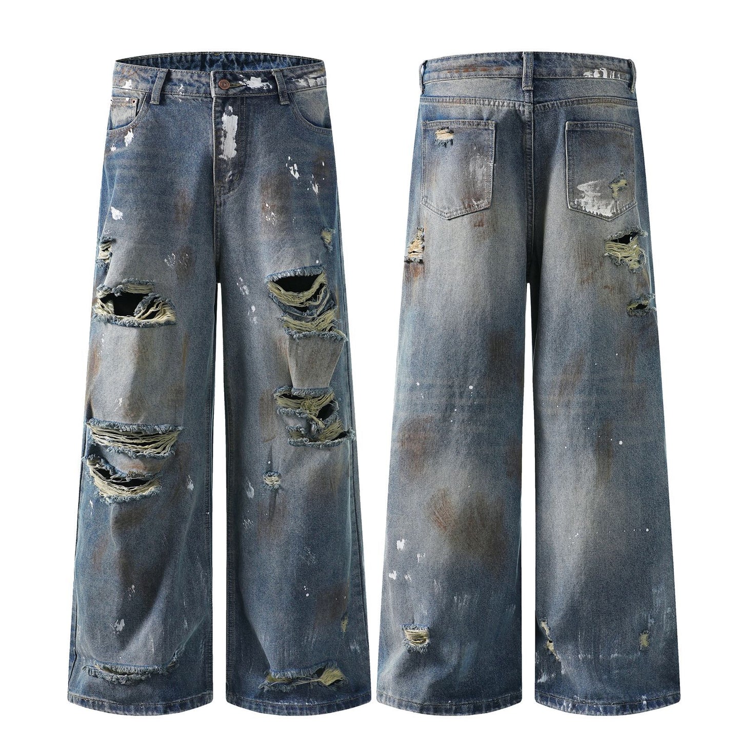 Harajuku-Inspired Mud Stained Denim Jeans