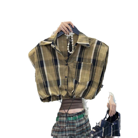 Harajuku Style Sleeveless Polo Collar Camisole with Drawstring Waist