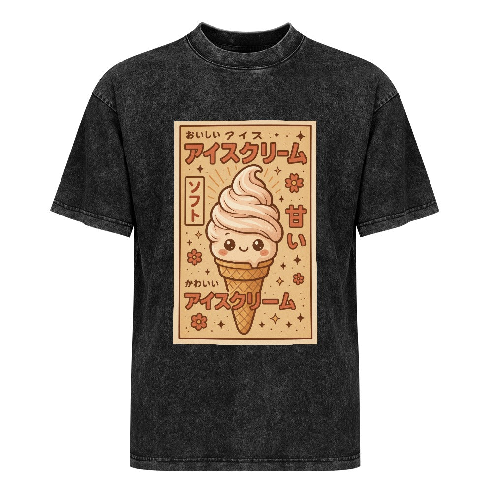Kawaii Ice Cream Cone Vintage Wash Off Shoulder T-Shirt