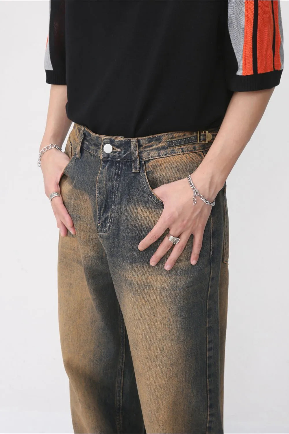 Harajuku-Inspired Raw Hem Straight Leg Jeans