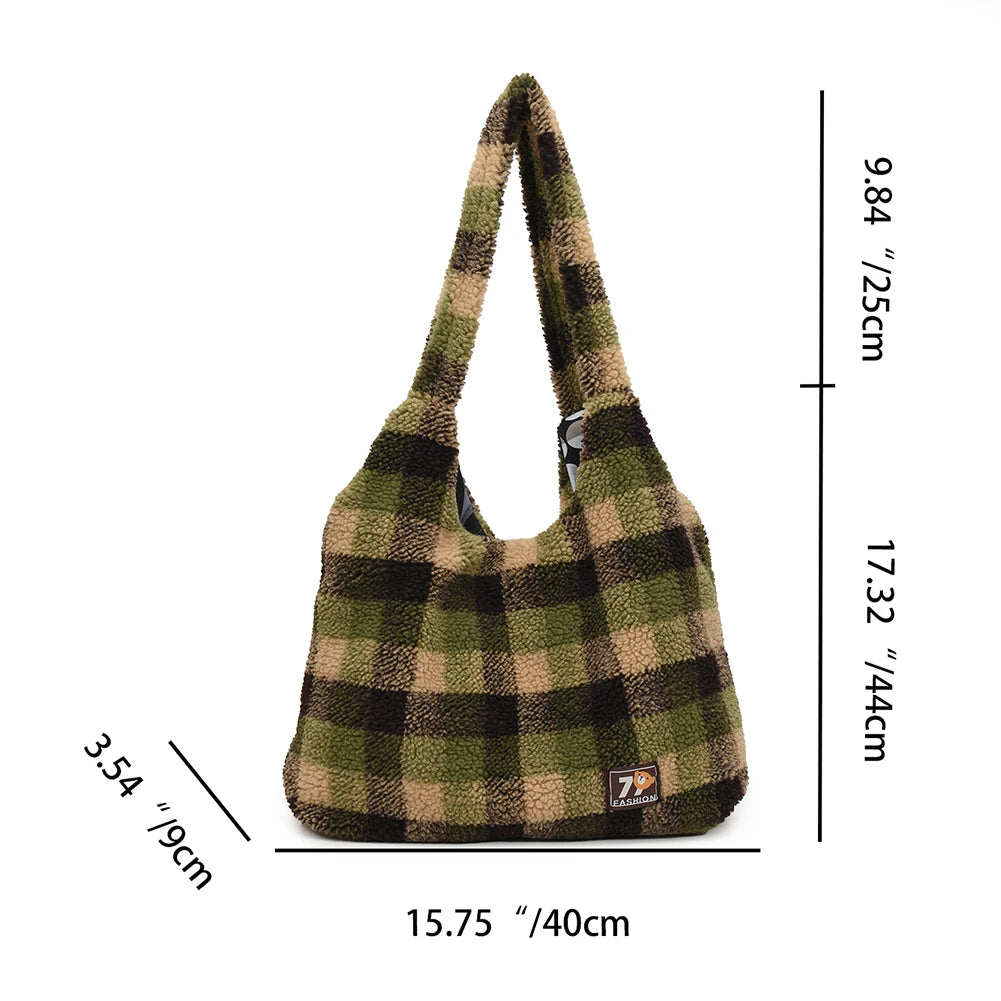 Harajuku Style Plush Lamb Wool Handbag - Vintage Tote