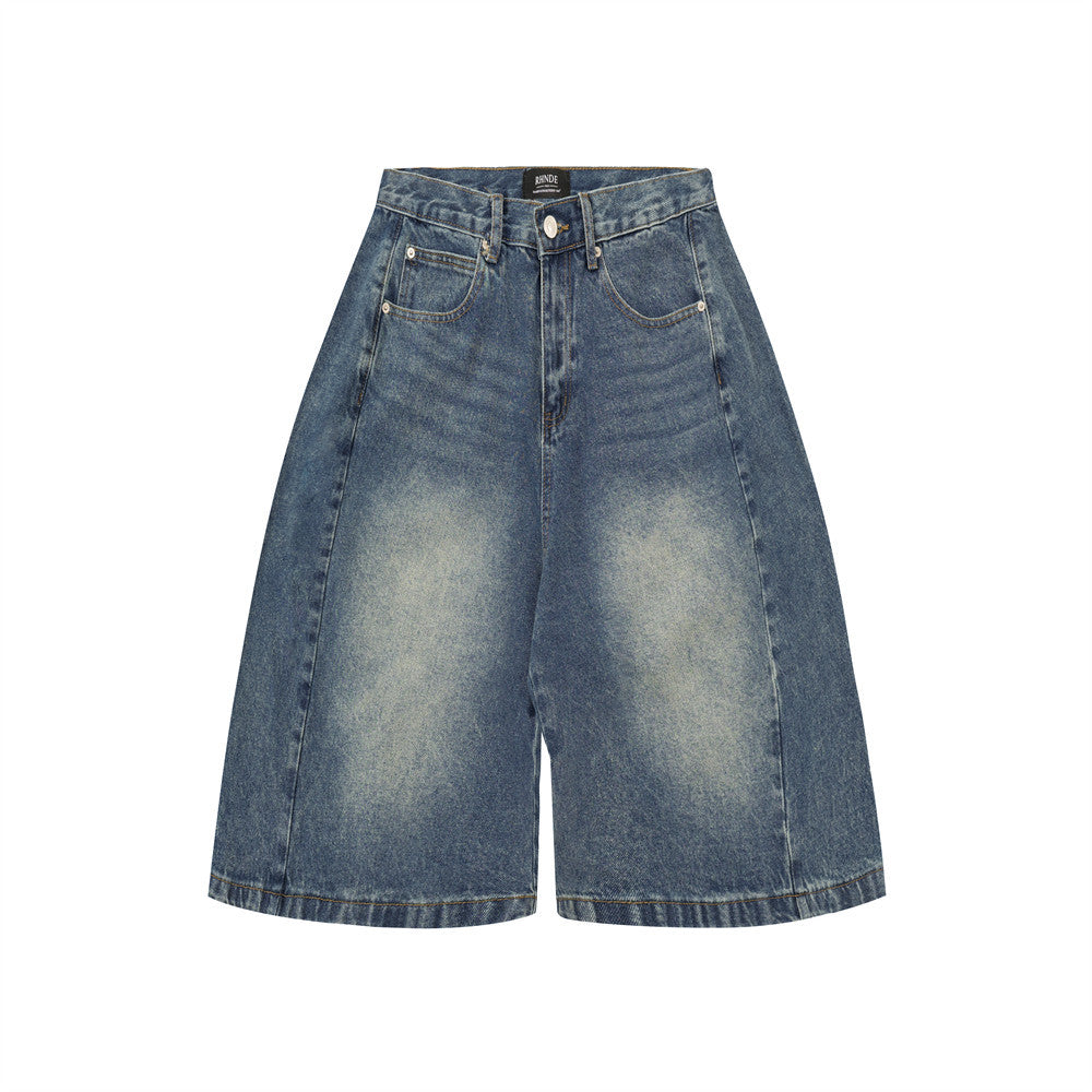 Harajuku Punk Washed Distressed Denim Shorts for Men