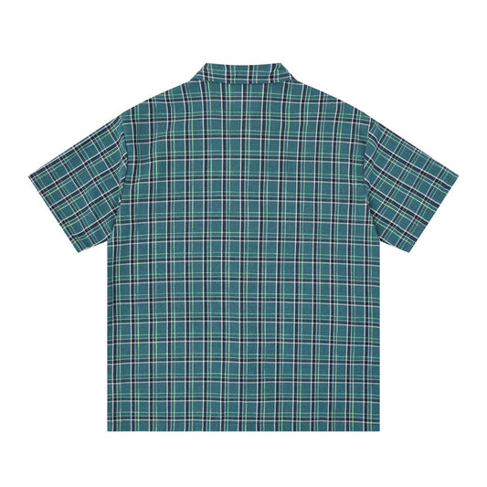 Letter Printed Short Sleeved Shirt — Harajuku Style Plaid Cotton Shirt