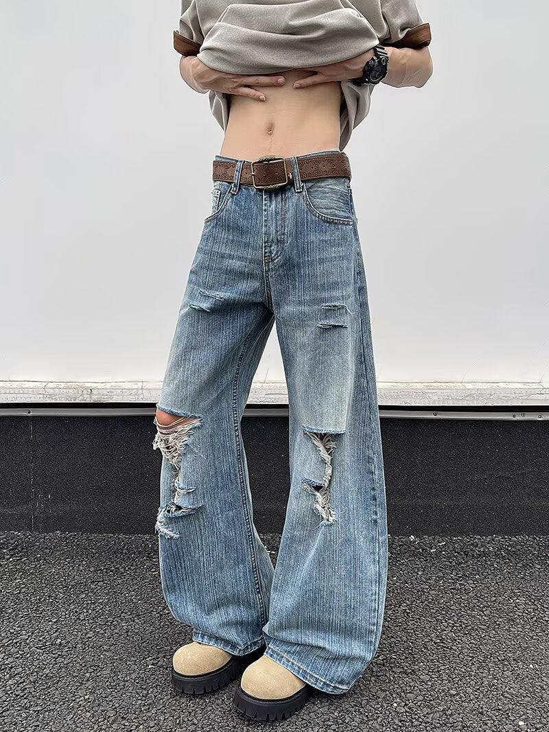 Harajuku Style Micro Opening Washed Denim Jeans