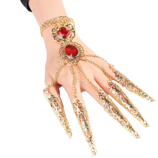 Harajuku Golden Finger Bracelet with Shining Red Crystal