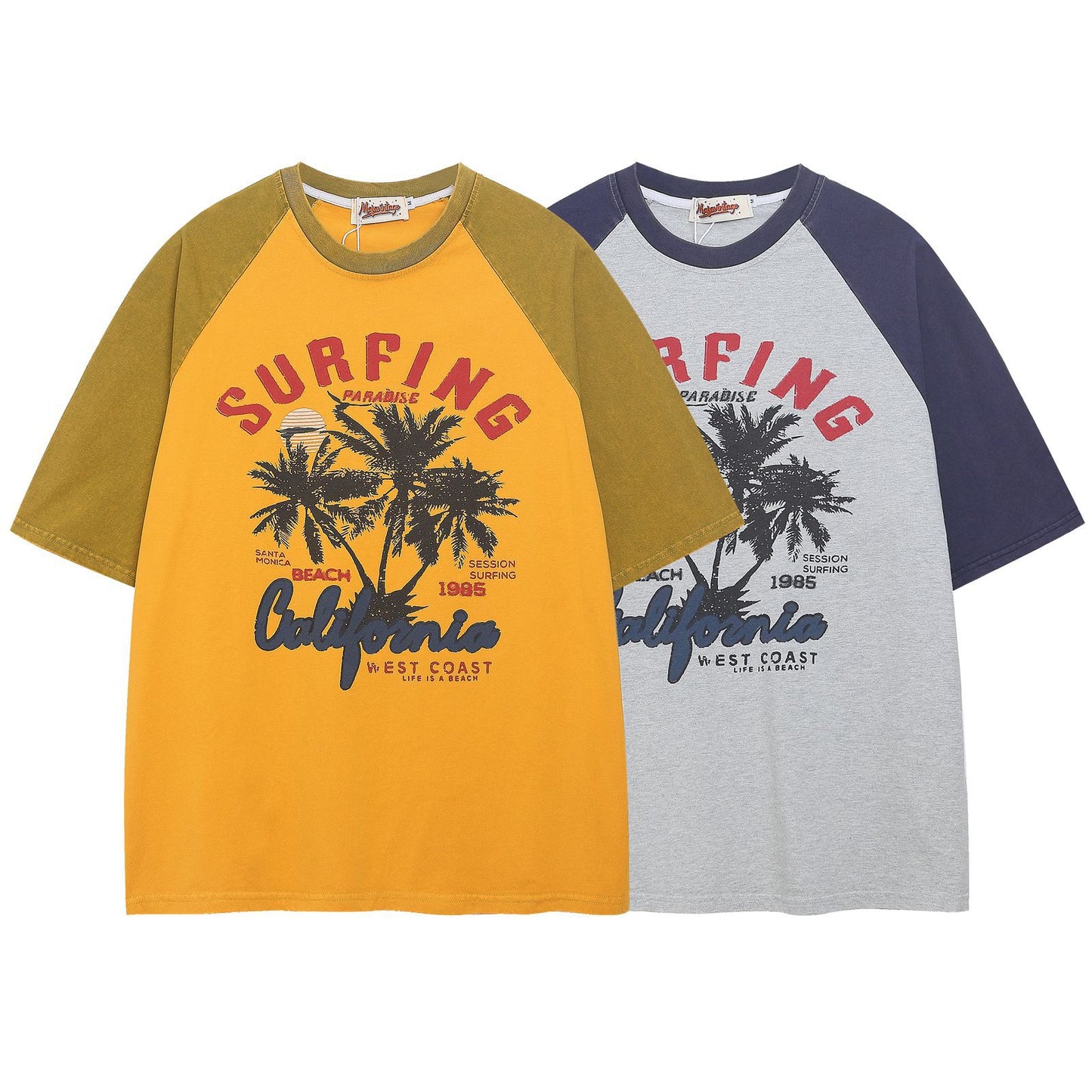 Retro Colorblock Coconut Tree Print T-Shirt