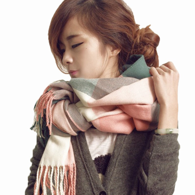 Harajuku Style Color Grid Imitation Cashmere Scarf