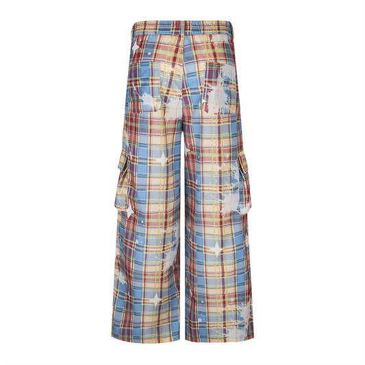 Harajuku Style Plaid Cargo Wide-Leg Trousers