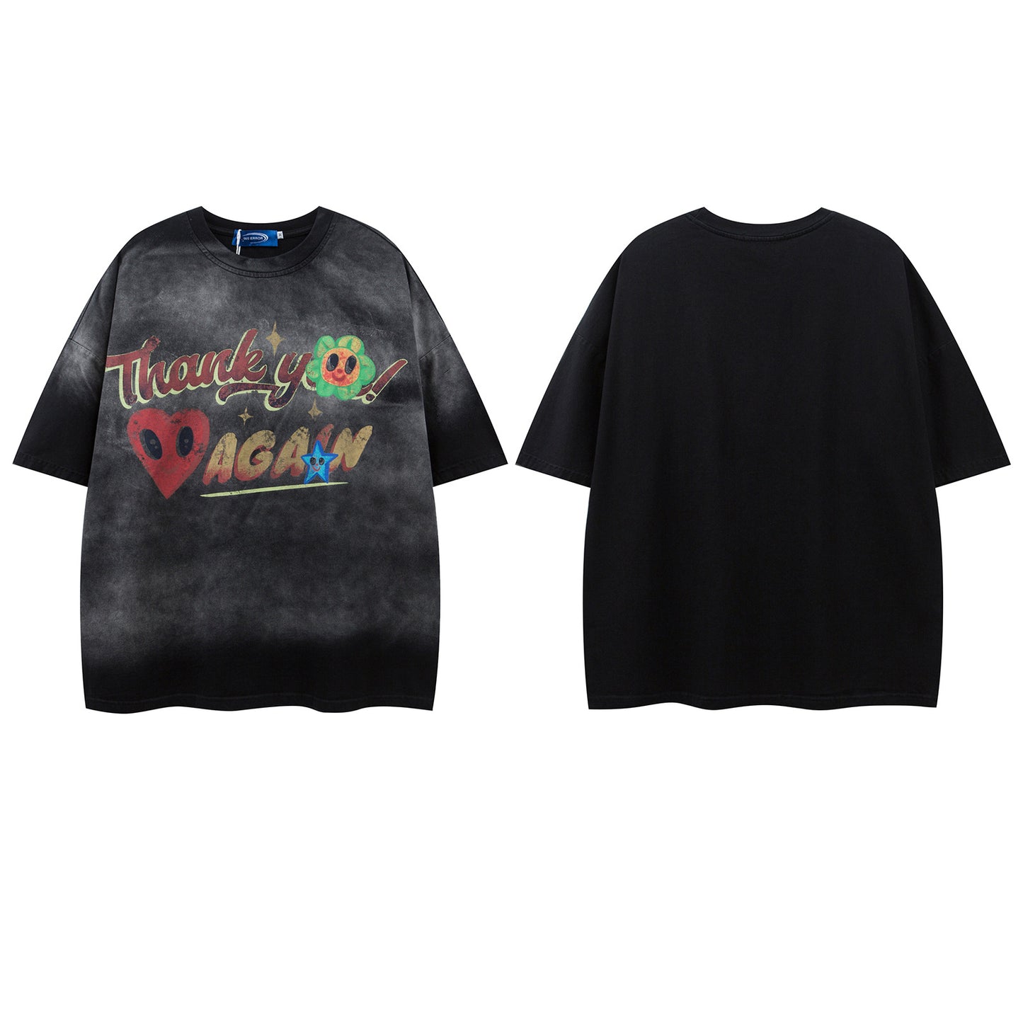 Retro Letter Print Crew Neck T-Shirt - Harajuku Style