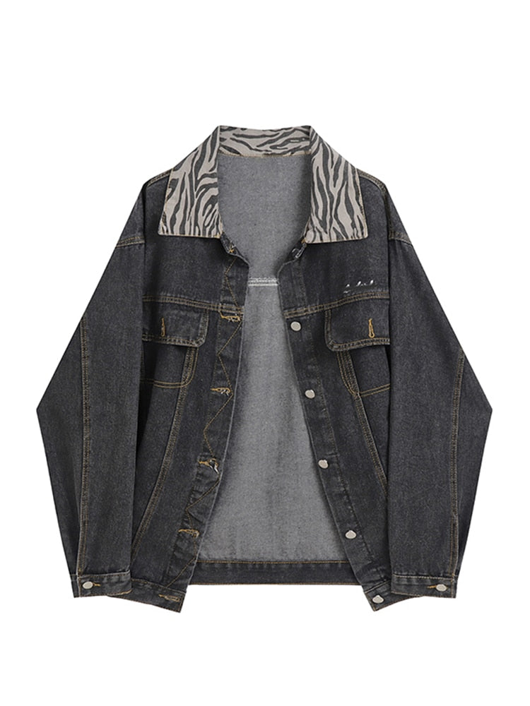 Retro Zebra Pattern Denim Jacket for Women