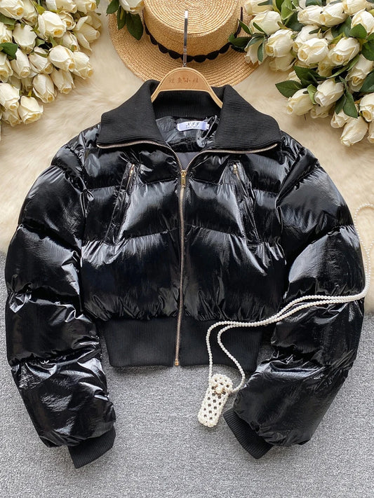 Playful Brown Winter Crop Coat for Women