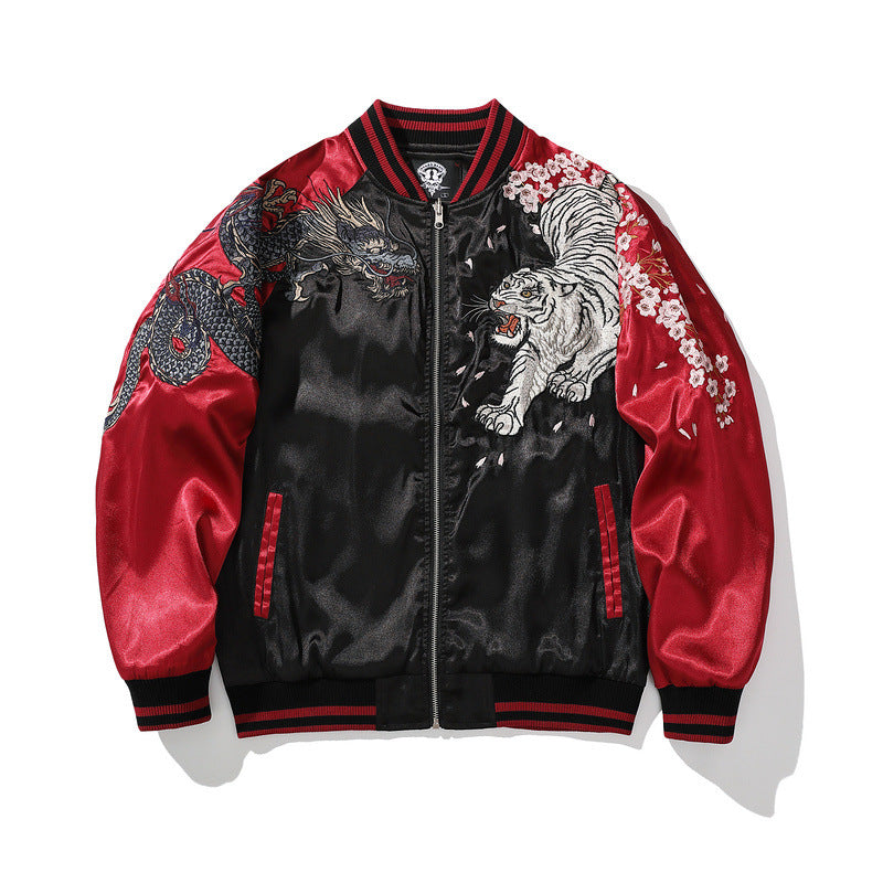 Embroidered Cotton Coat with Mythical Beasts | Harajuku Style