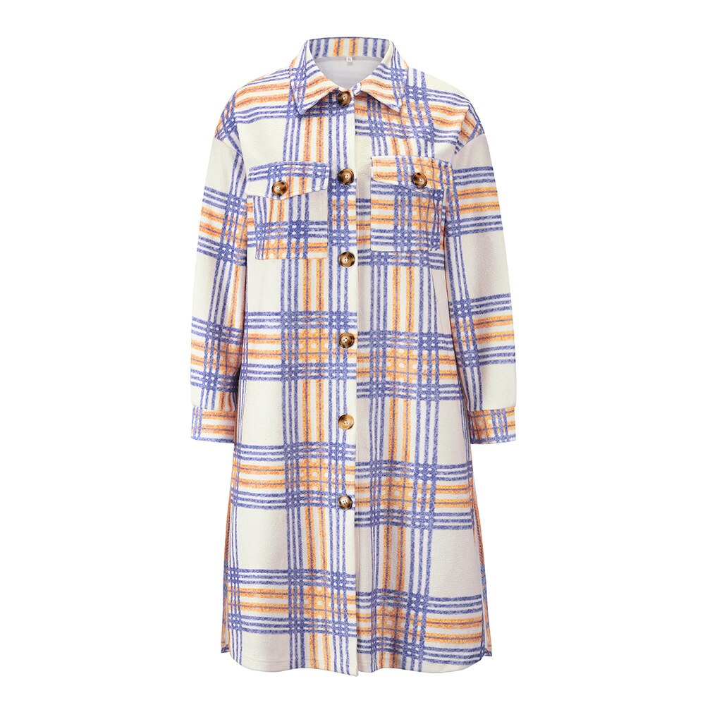 Harajuku Plaid Long Coat - Casual Women's Suit Jacket