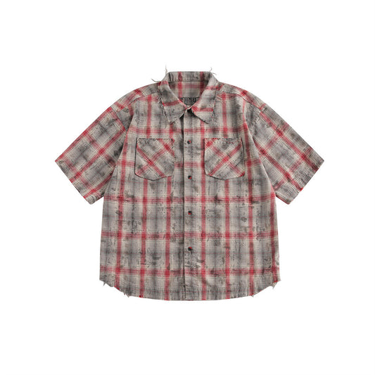 Post-Apocalyptic Digital Patch Embroidered Plaid Shirt