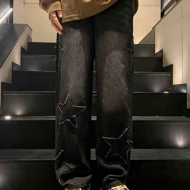 Harajuku Style Straight Denim Wide-Leg Trousers for Men