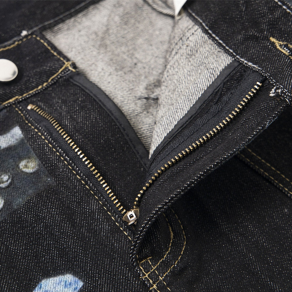 Harajuku Style Denim Rivet Design Shorts for Men