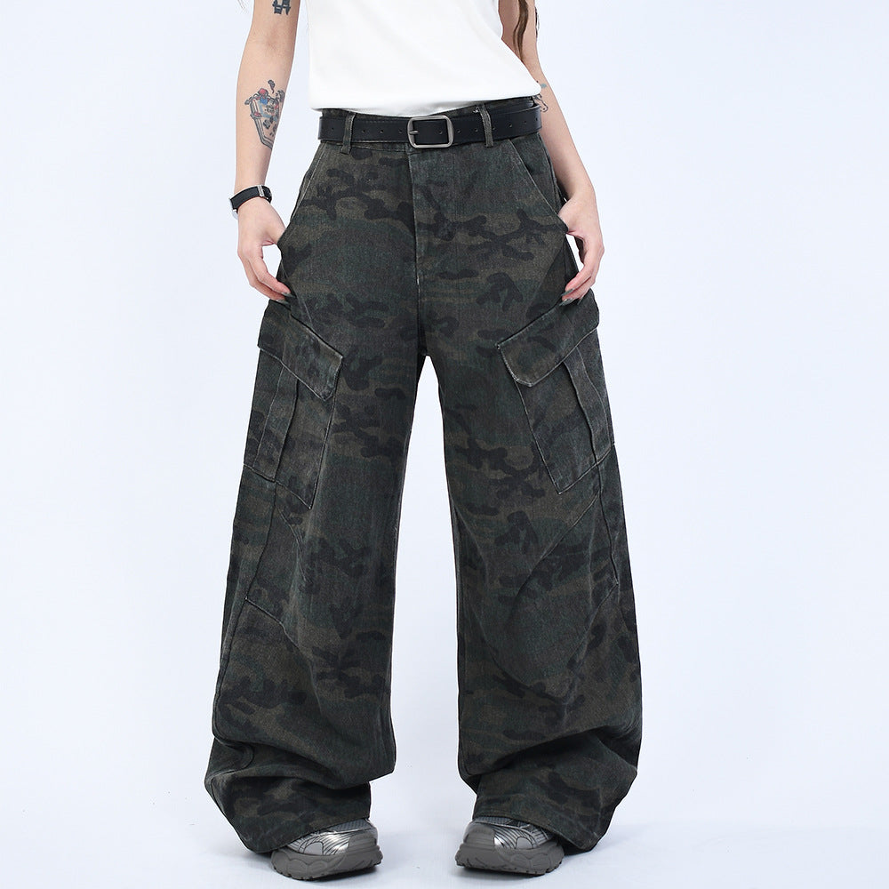Retro Camouflage Design Curved Knife Jeans