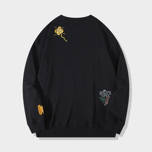 Playful Harajuku Style Cartoon Embroidered Sweatshirt for Men