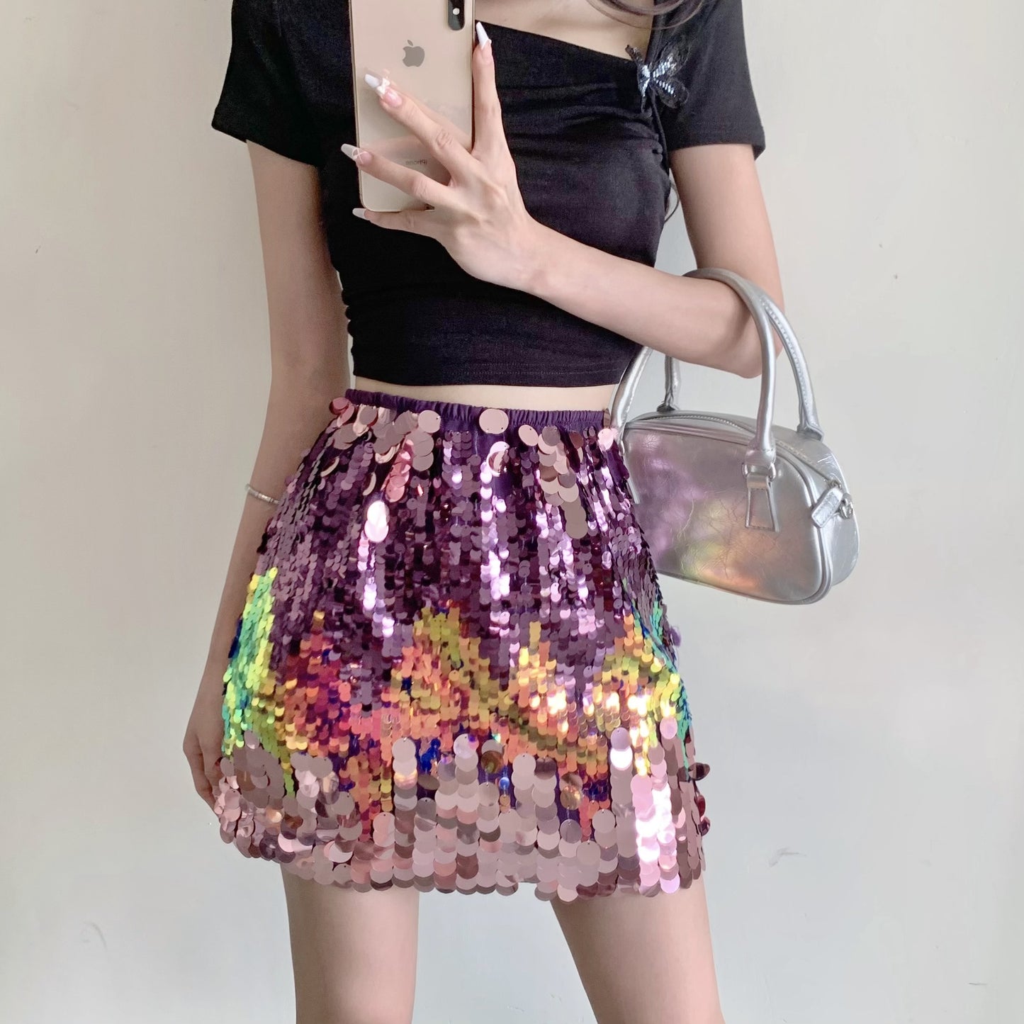 Harajuku Style Sequined Half Skirt for Women