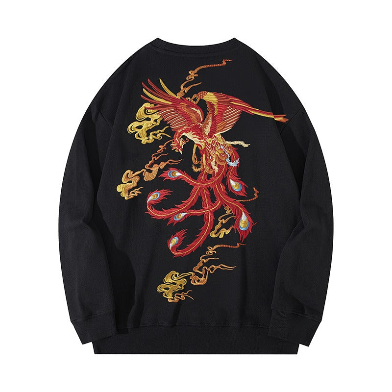Harajuku Phoenix Embroidered Heavy Sweatshirt for Men