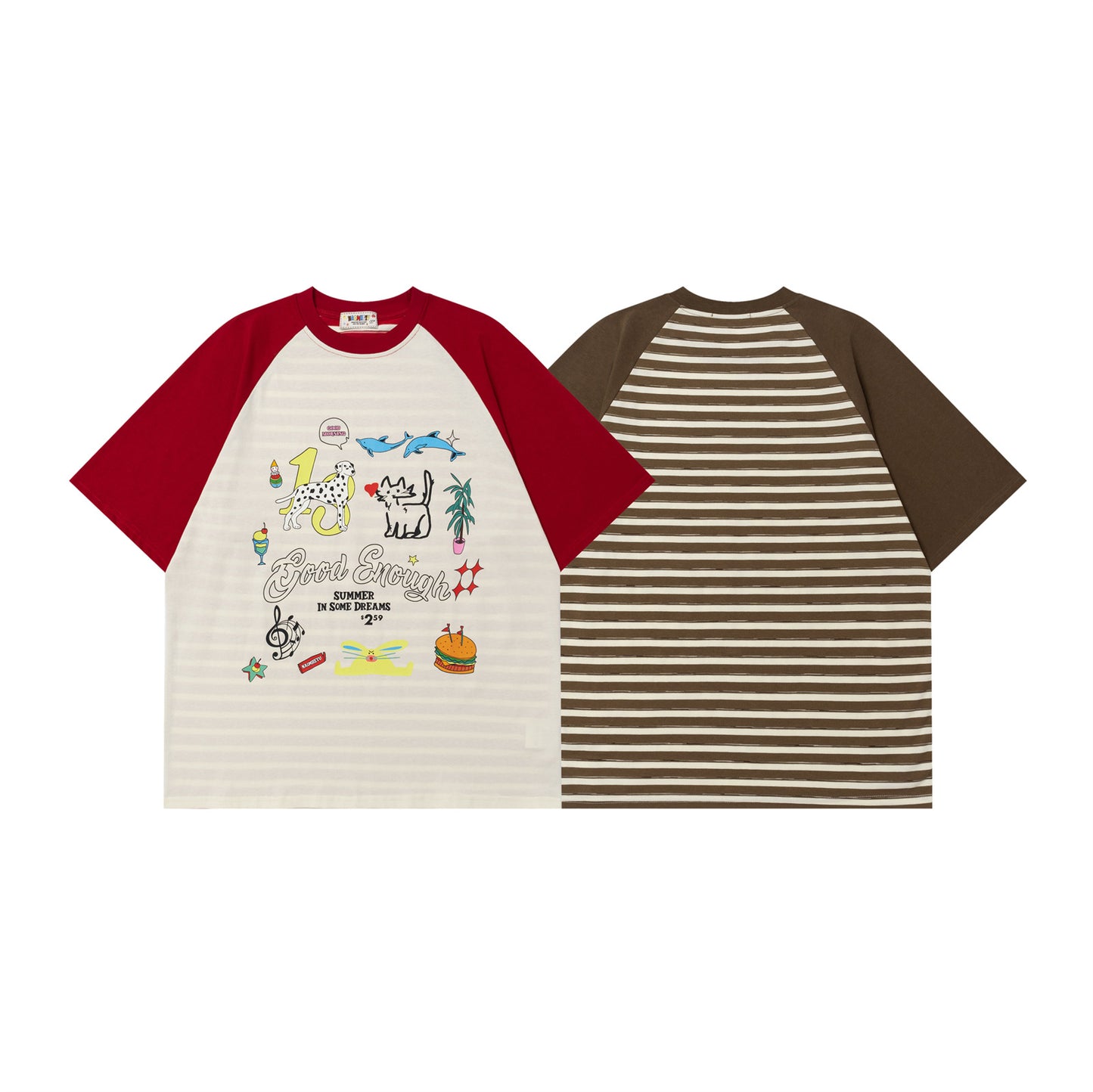 Color Block Cute Cat and Dog Print T-Shirt