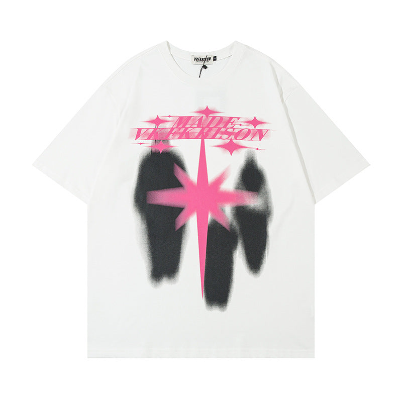 Starry Letter Printed Short-Sleeved Shirt — Harajuku Street Fashion Tee