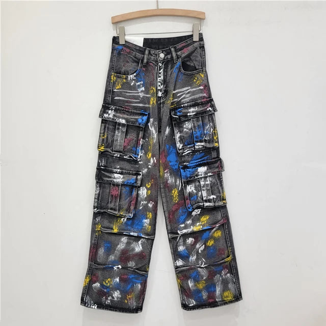 Graffiti Multi Pocket Workwear Jeans for Women